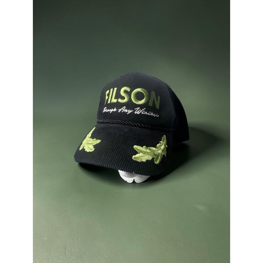 Filson Rope Forester Trucker Hat Black Green Corduroy Strapback Cap